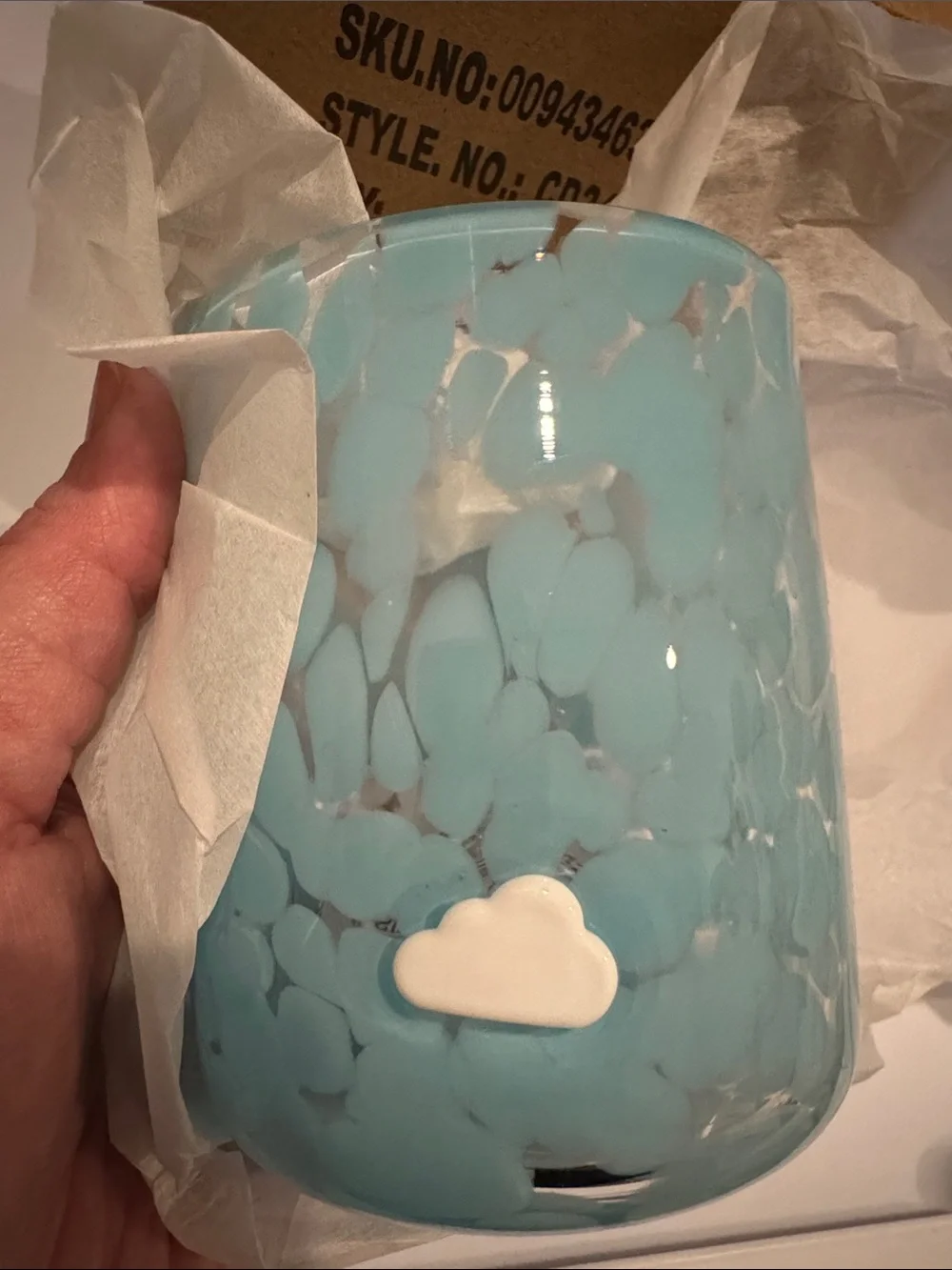 Anthro cloud icon juice glass set of 2 w blue luster swirl and clouds
